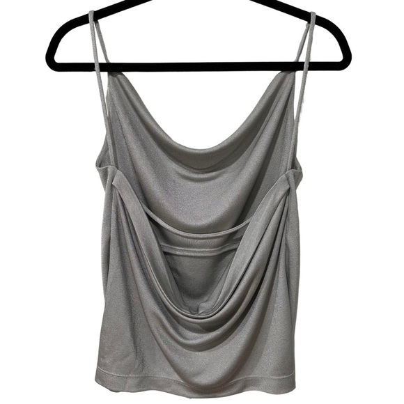 GOLDSIGN Metallic Milo Cowl Neck Cami Top SZ XSmall Silver Low Back Holiday NWT - Picture 10 of 11